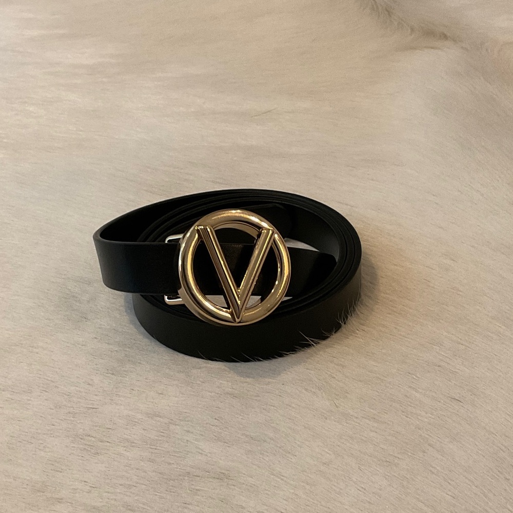 Valentino by Mario Valentino Black Belt with Gold V Buckle
